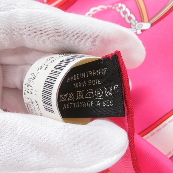 HERMES Carre Stately Wheels Size 90 Silk100% Rose vif/Rouge/Orange - Picture 4 of 5